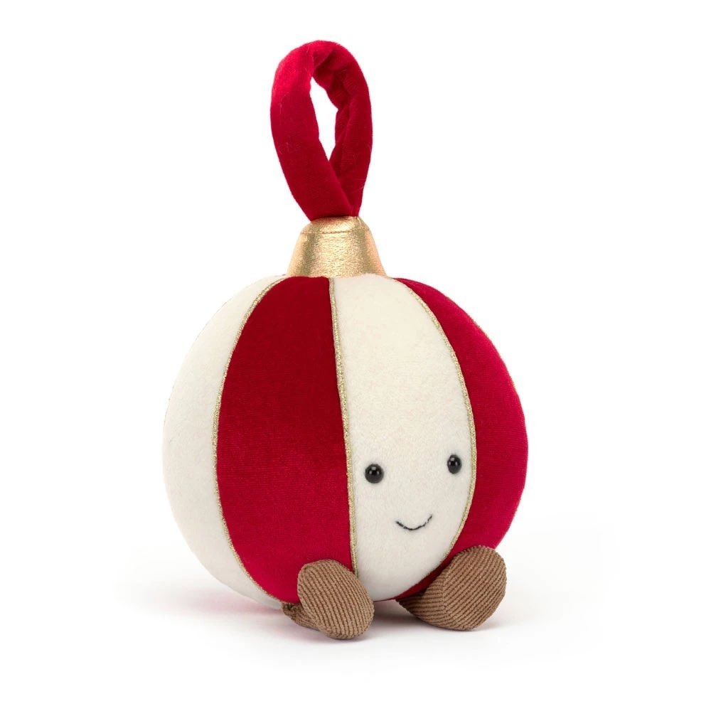 Jellycat Amuseables Bauble Retired Red Cream Stripe Ornament Christmas Plush NEW